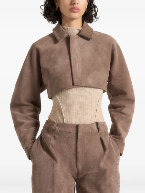 Manière De Voir Elya suede-effect taupe super crop jacket 