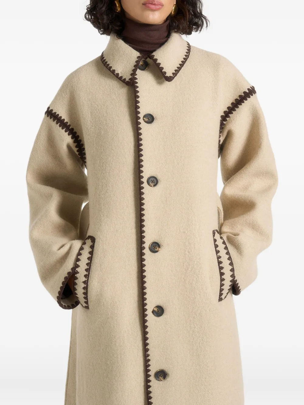 Manière De Voir Elora Whipstitch Belted Coat In Neutral