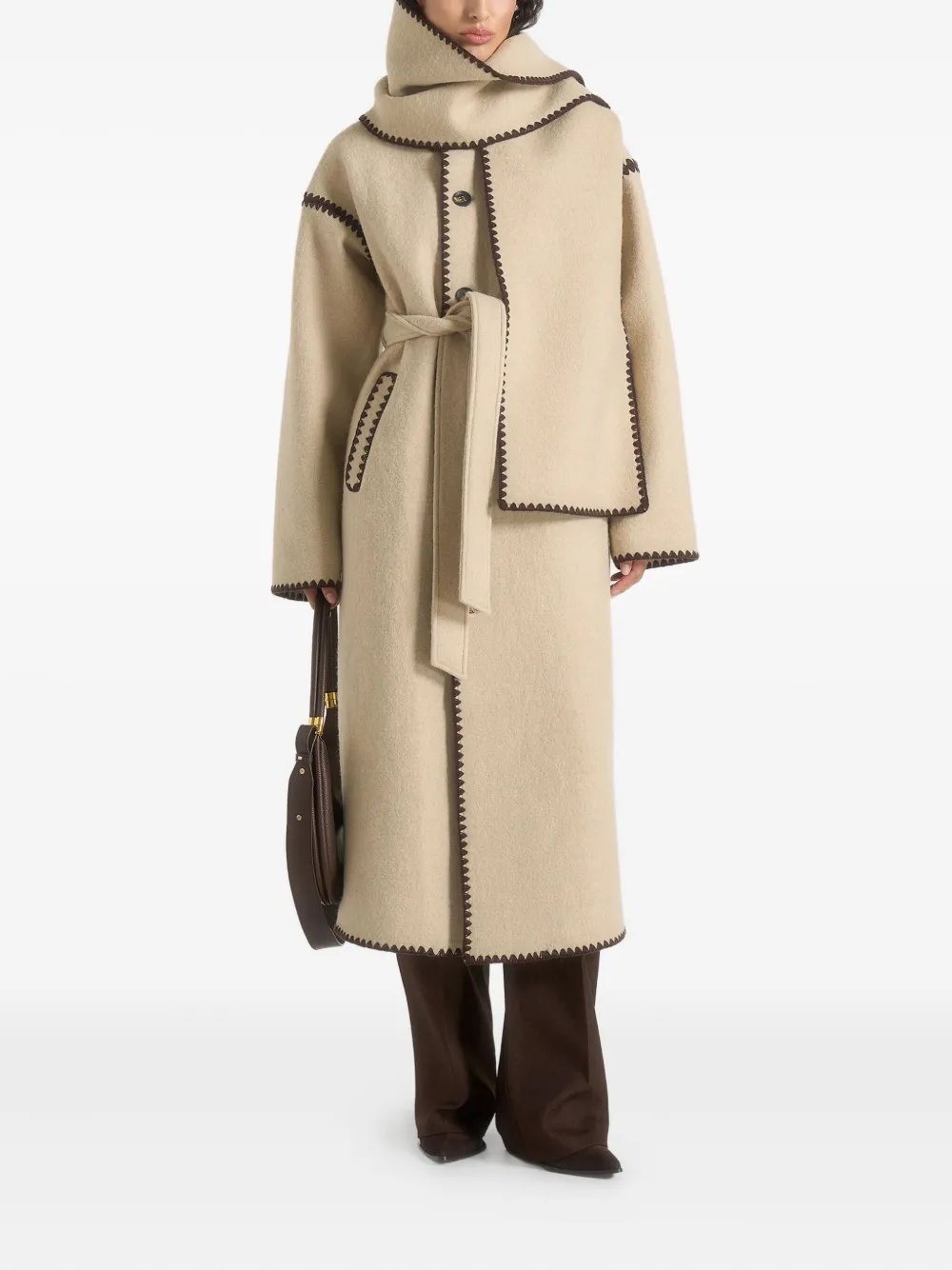 Manière De Voir Elora Whipstitch Belted Coat In Neutral