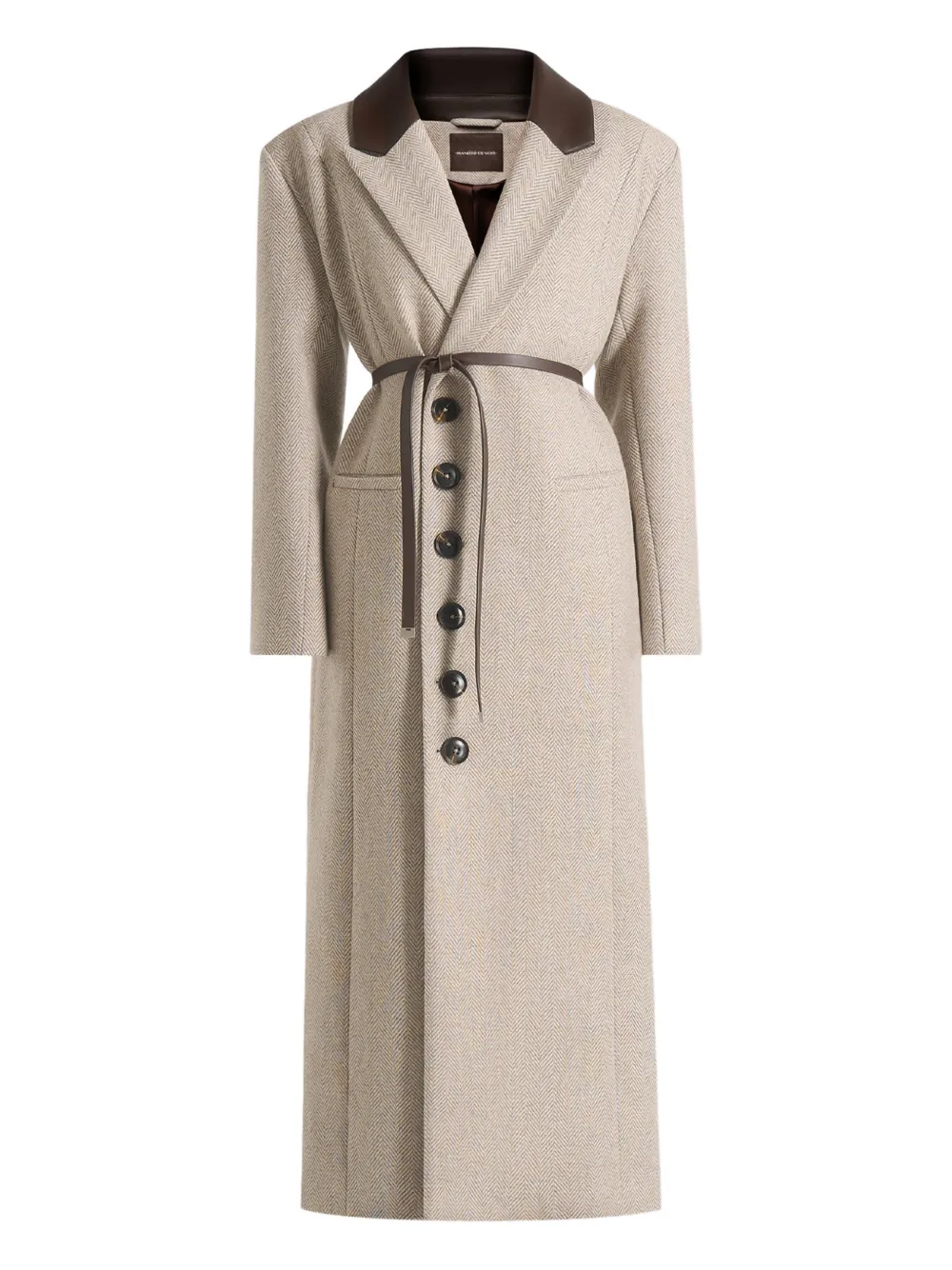 Manière De Voir Anissa herringbone leather-collar coat - Neutrals