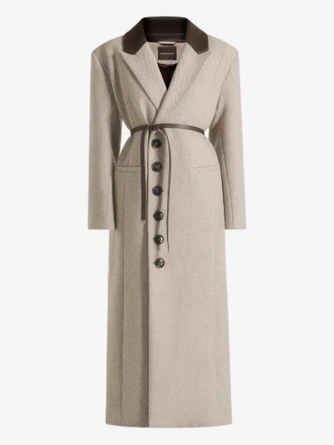 Manière De Voir Anissa herringbone wool oversized coat with leather belt