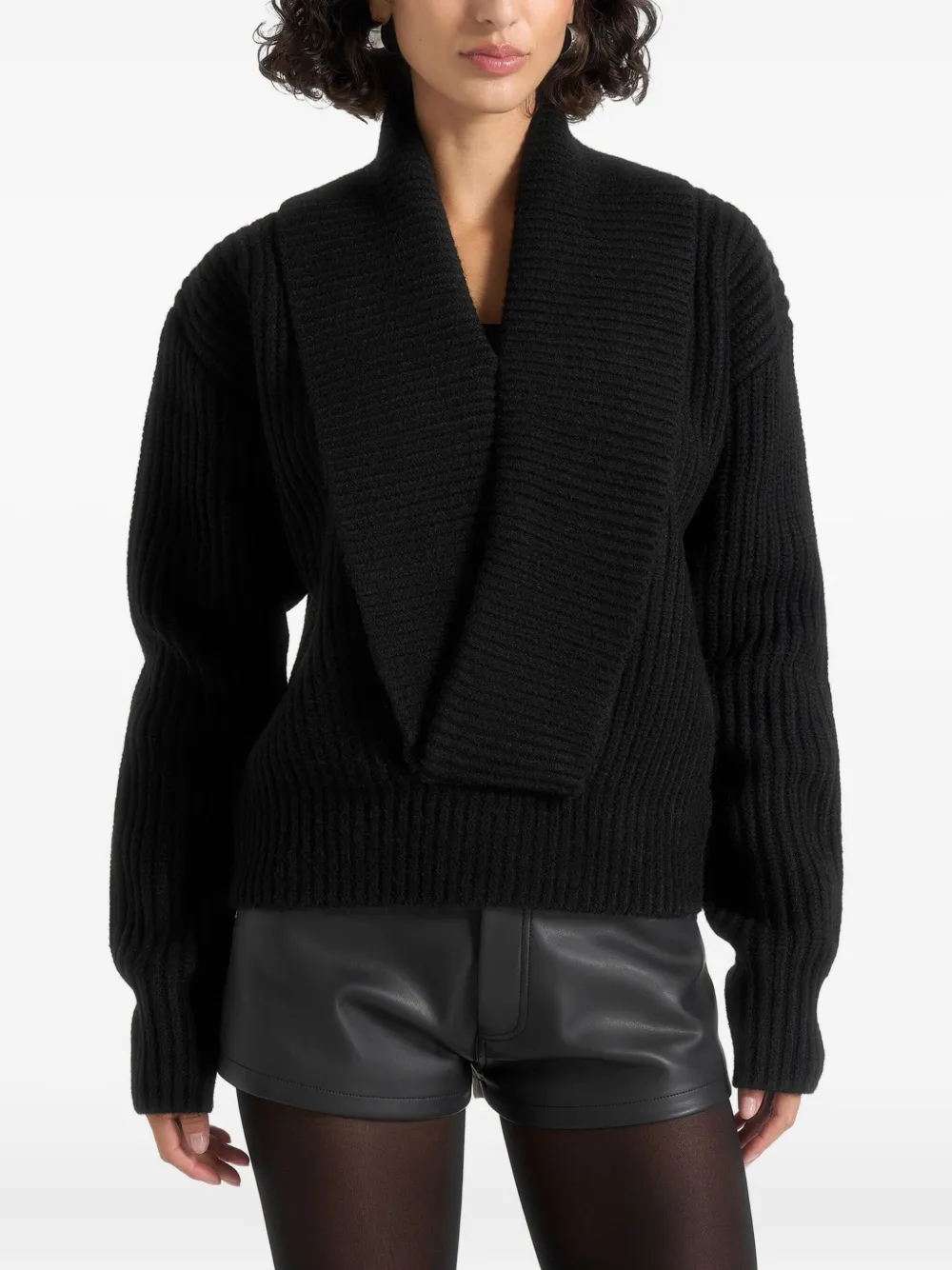 Manière De Voir Azra Plunge Knit Sweater In Black
