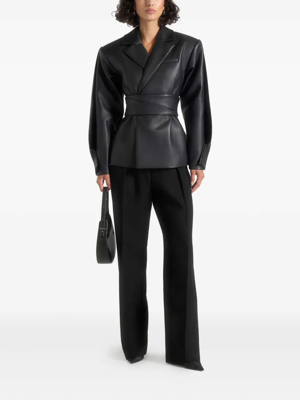 Manière De Voir Marie Twist-sleeve Belted Blazer In Black