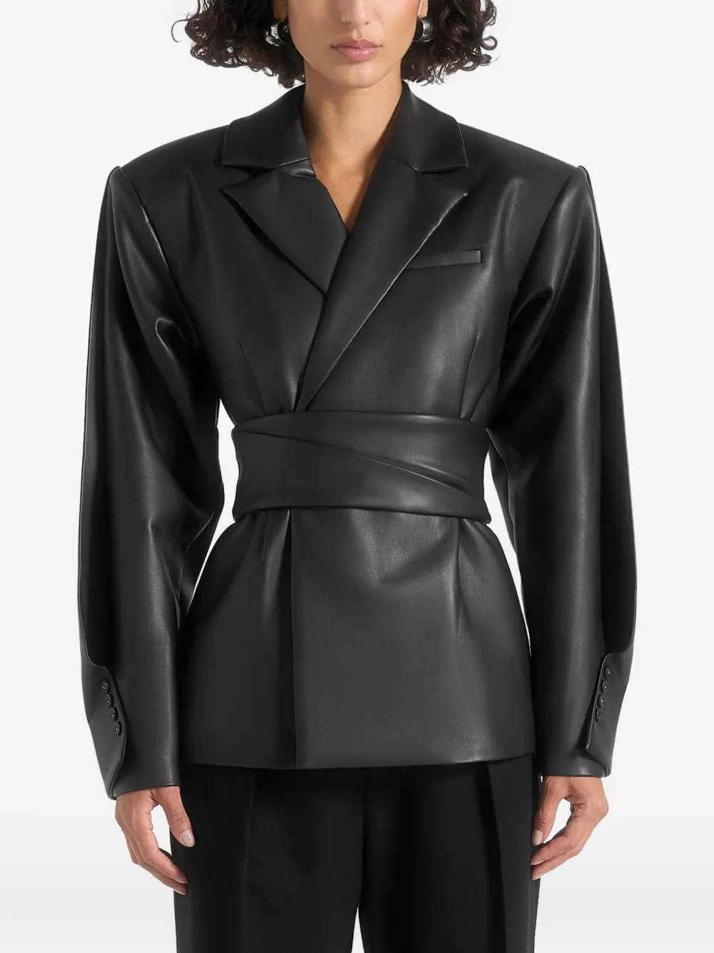 Manière De Voir Marie Twist-sleeve Belted Blazer In Black