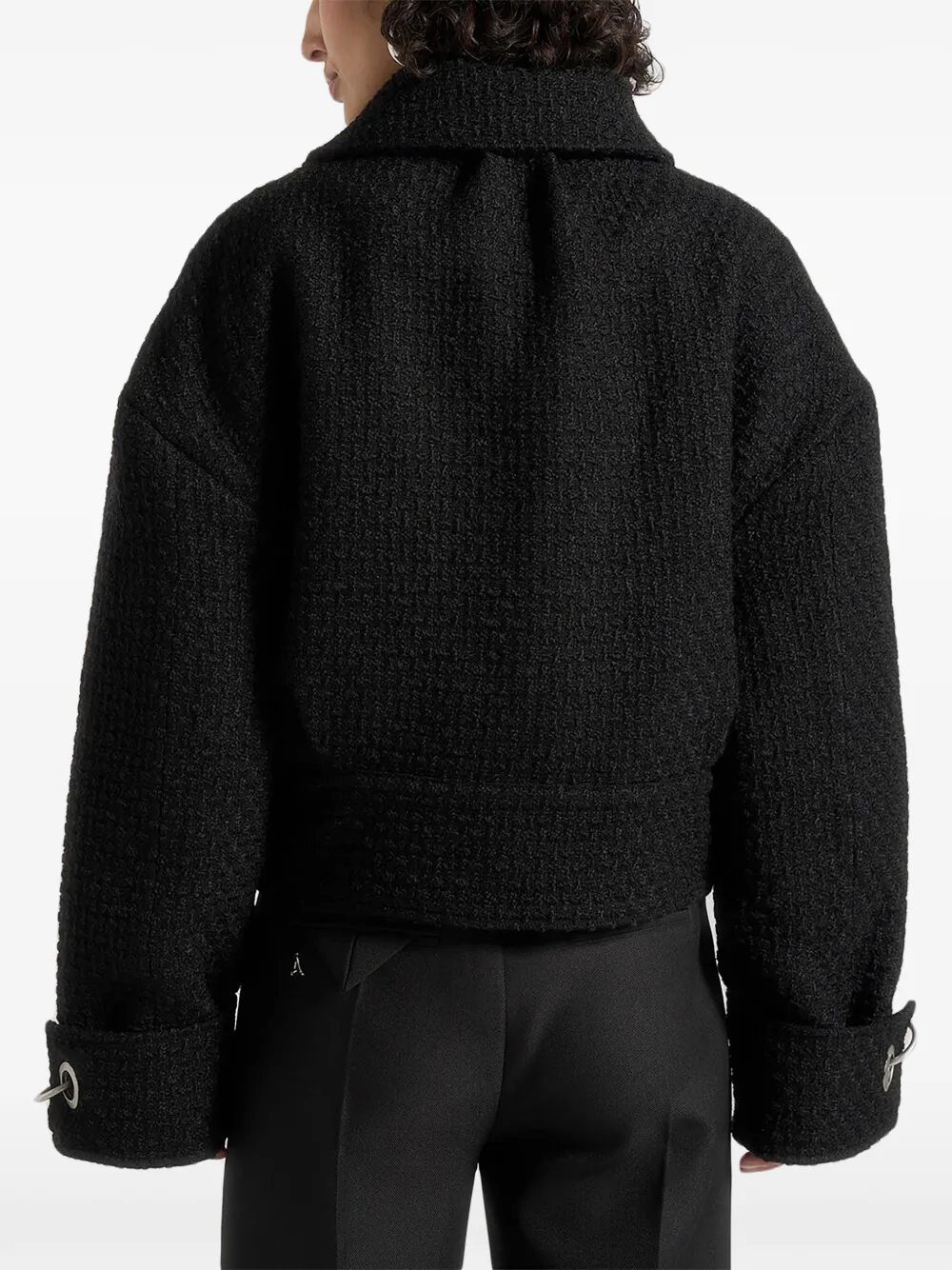 Naela Boxy-Fit Cuff-Detail Tweed Black Jacket