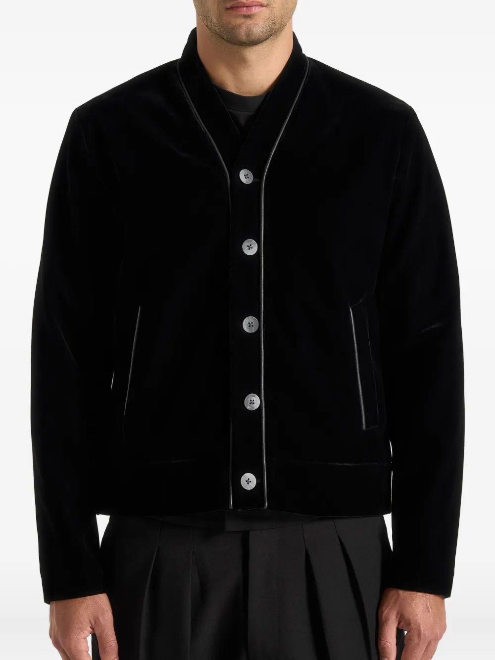 Nassim Contrast-Piping Velvet Black Jacket