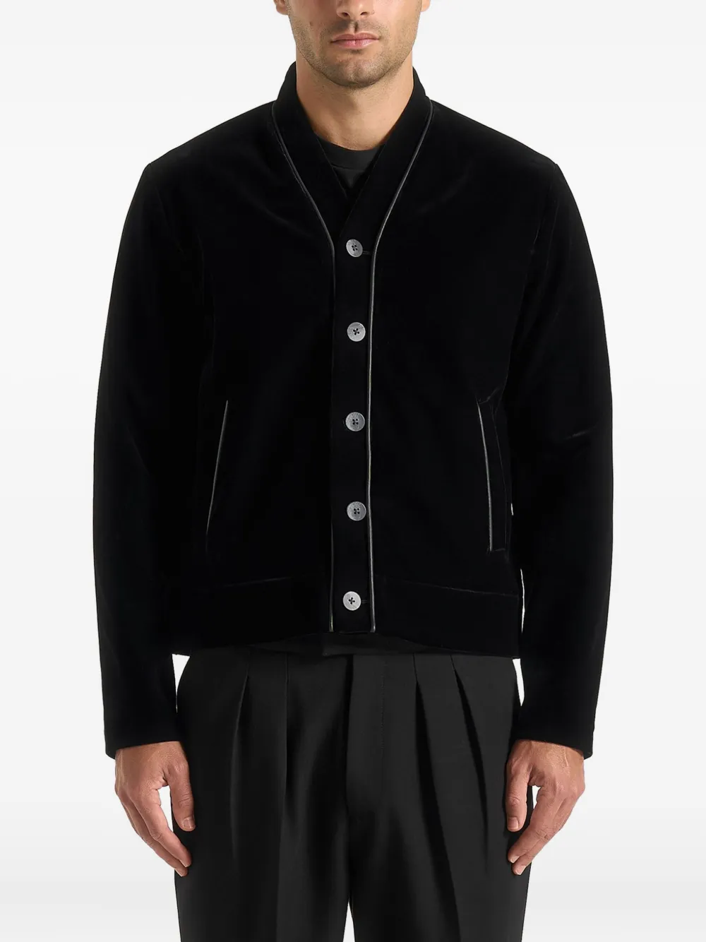 Nassim Contrast-Piping Velvet Black Jacket