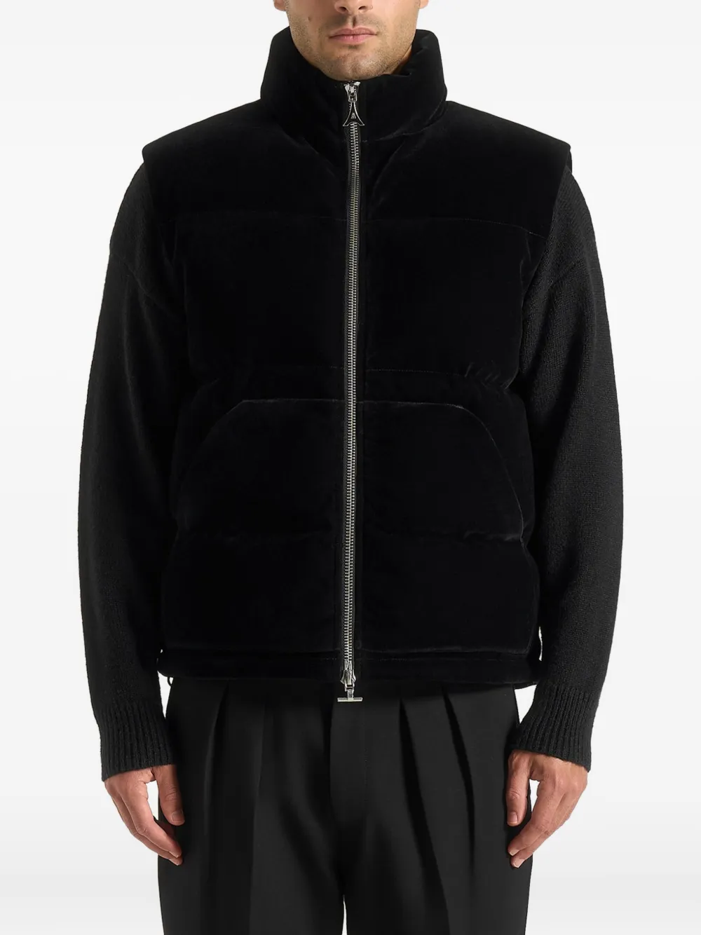Manière De Voir Manu Velvet Puffer Gilet In Black