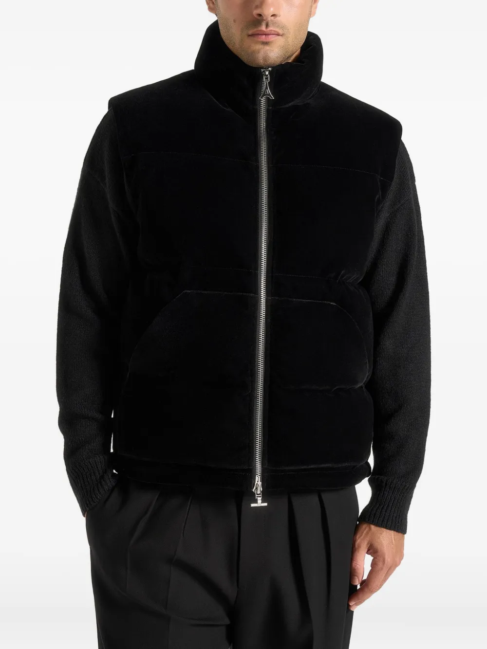 Manière De Voir Manu Velvet Puffer Gilet In Black