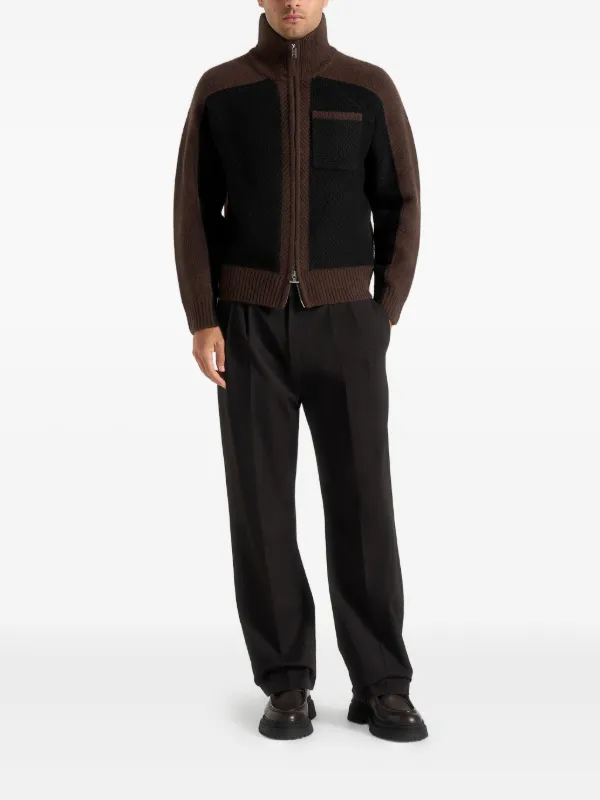 Manière De Voir Rene zip-fastening colour-block black/brown Cardigan |  Brown