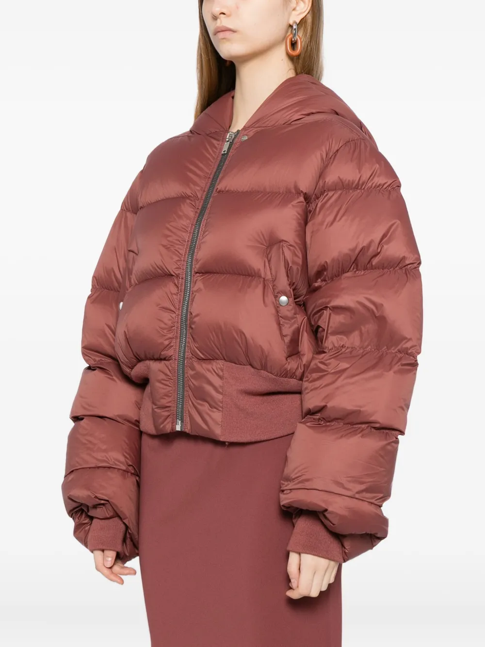 Rick Owens Hooded Puffer Jacket In Brown