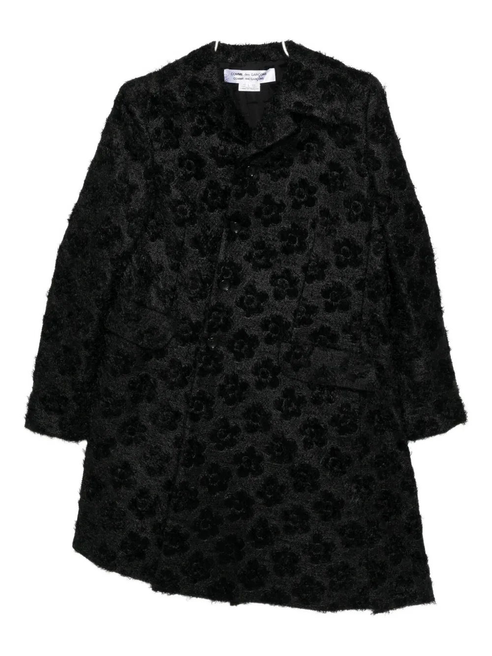 Comme Des Garçons Asymmetric Floral Coat In Black