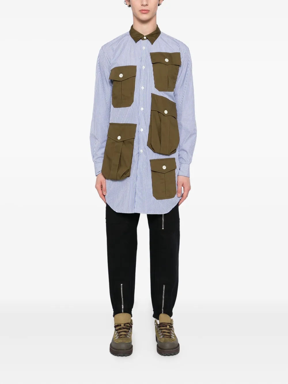 Comme des Garçons Homme Plus Geplooid overhemd met zak - Blauw