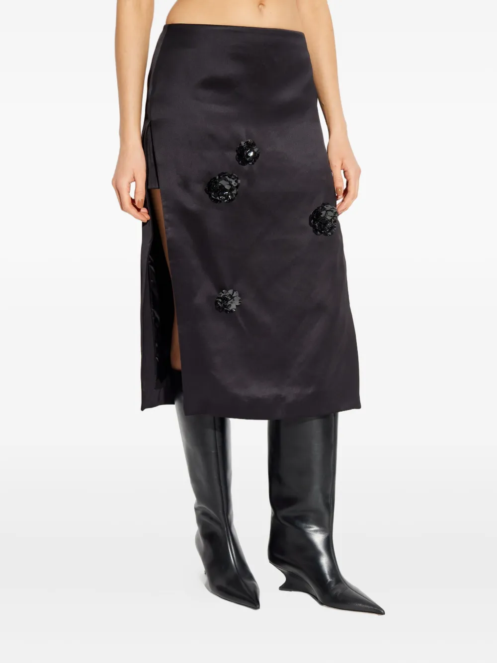 Casablanca Floral-detail Midi Skirt In Black
