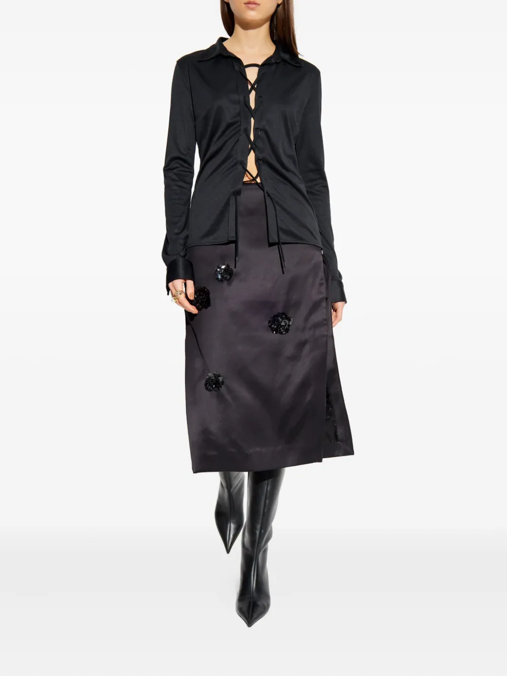 Casablanca Midi-rok met bloemdetail - Zwart