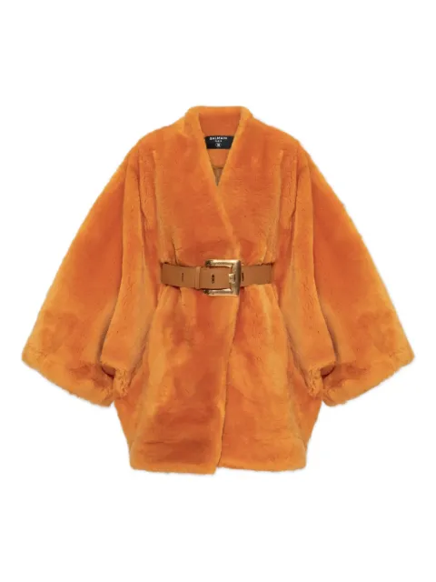Balmain belted fur coat