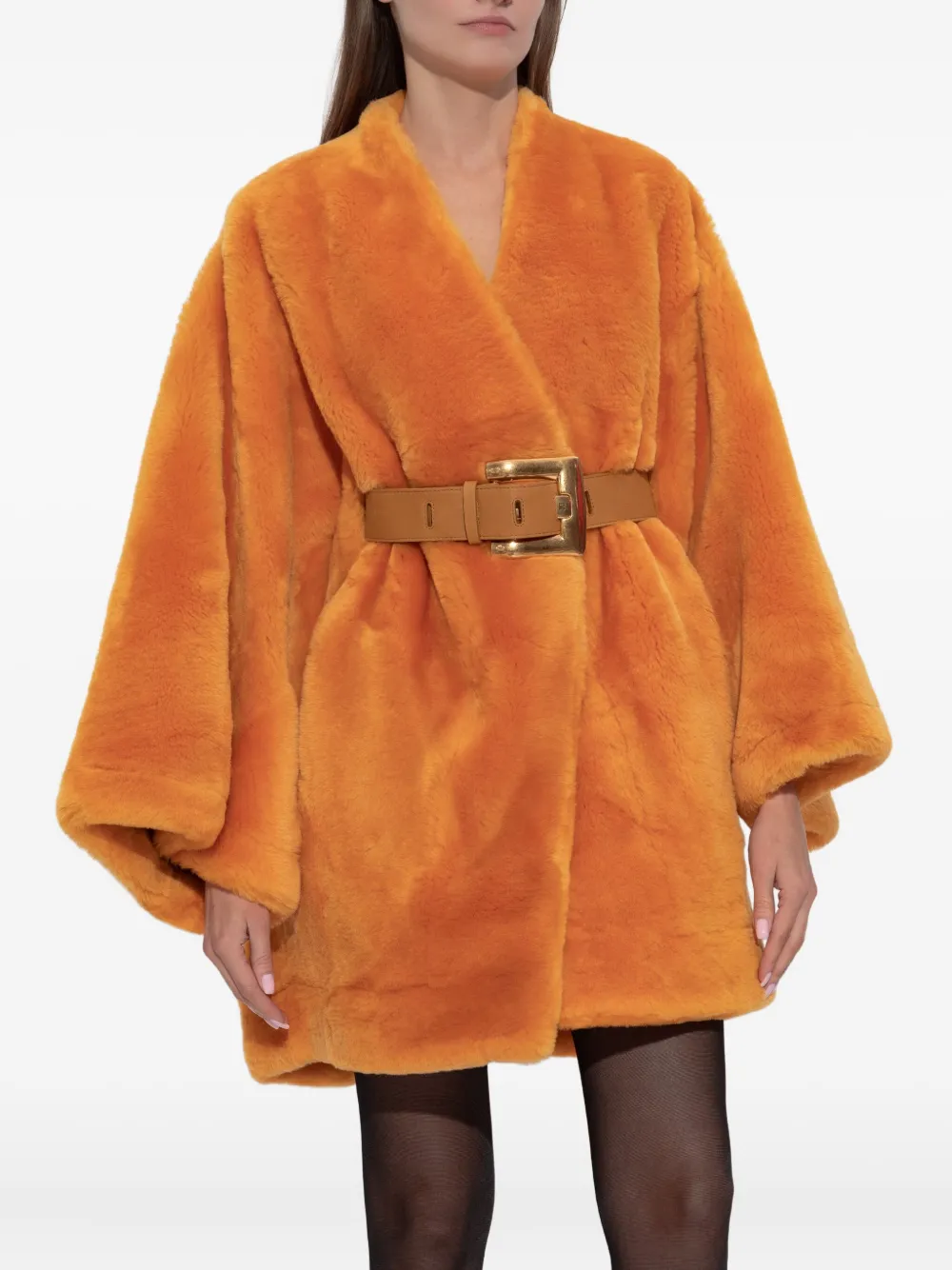 Balmain Belted Fur Coat In Animal Print
