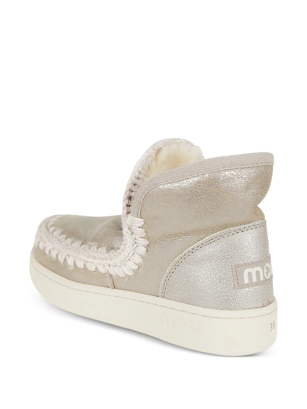 Mou Metallic-finish Ankle Boots With Whipstitch Detailing In Silver