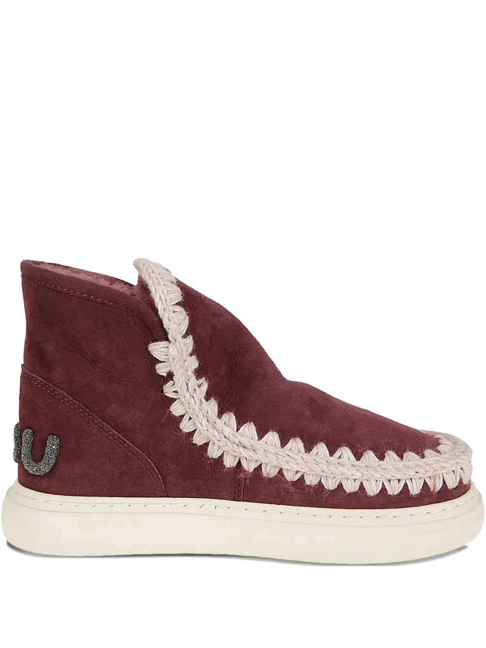 Mou Burgundy Suede Ankle Boots With Whipstitch Detailing In Burgundy
