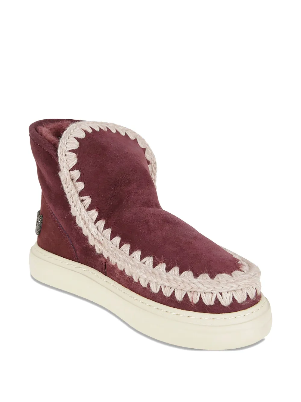 Mou Burgundy Suede Ankle Boots With Whipstitch Detailing In Burgundy