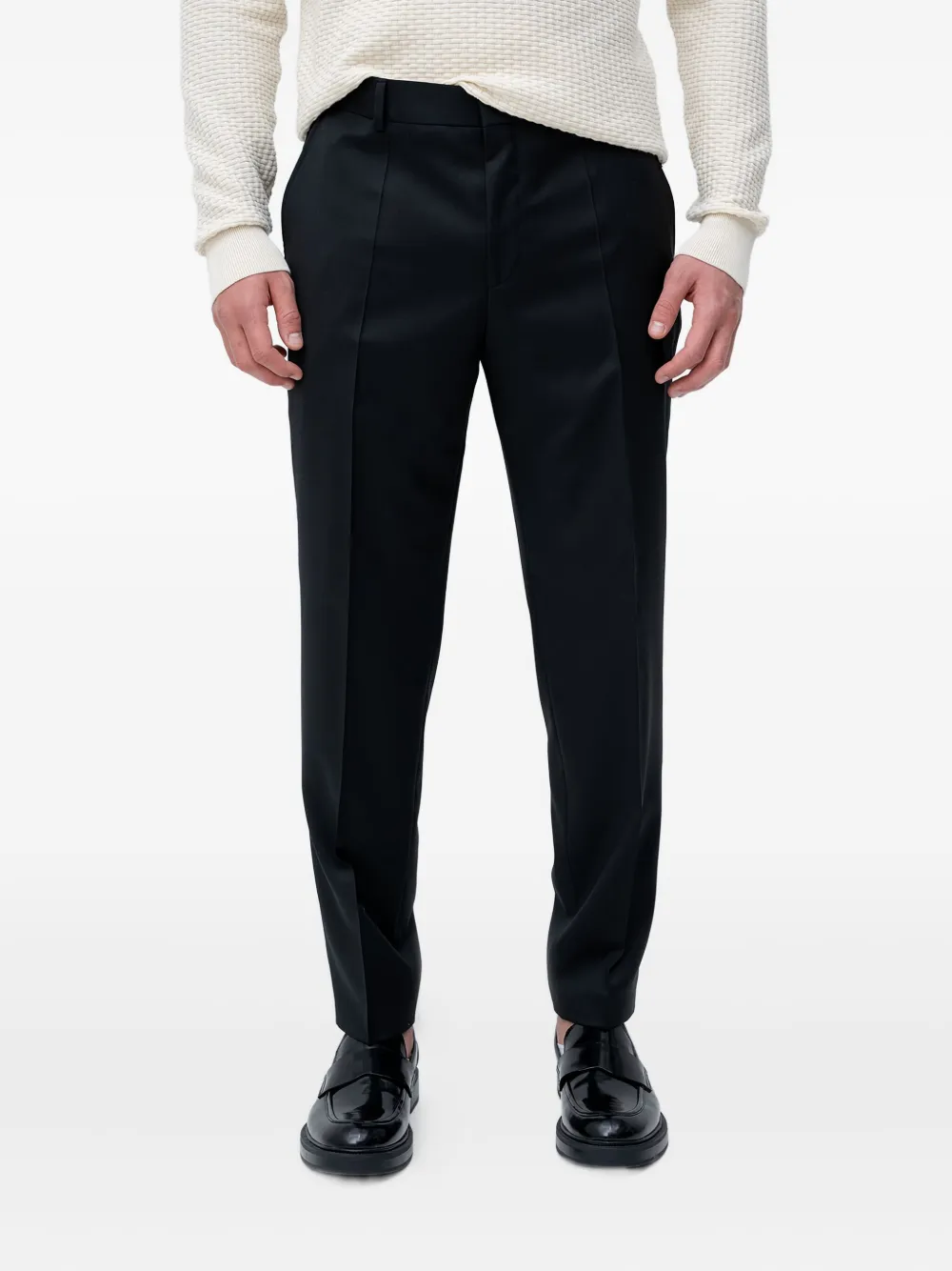 BOSS logo-plaque virgin wool trousers | Black | Image 1
