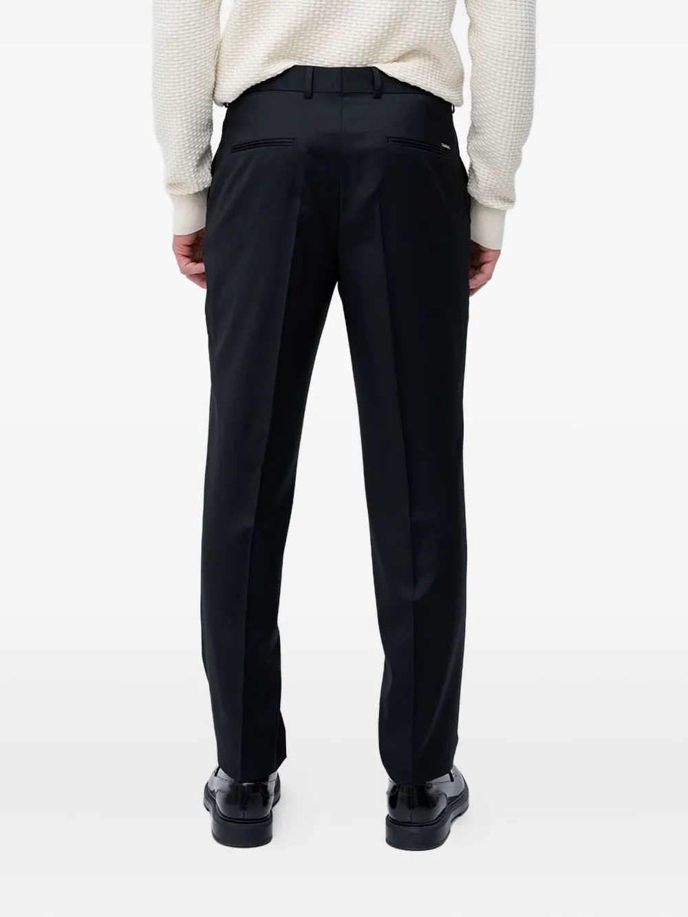 BOSS logo-plaque virgin wool trousers - Zwart