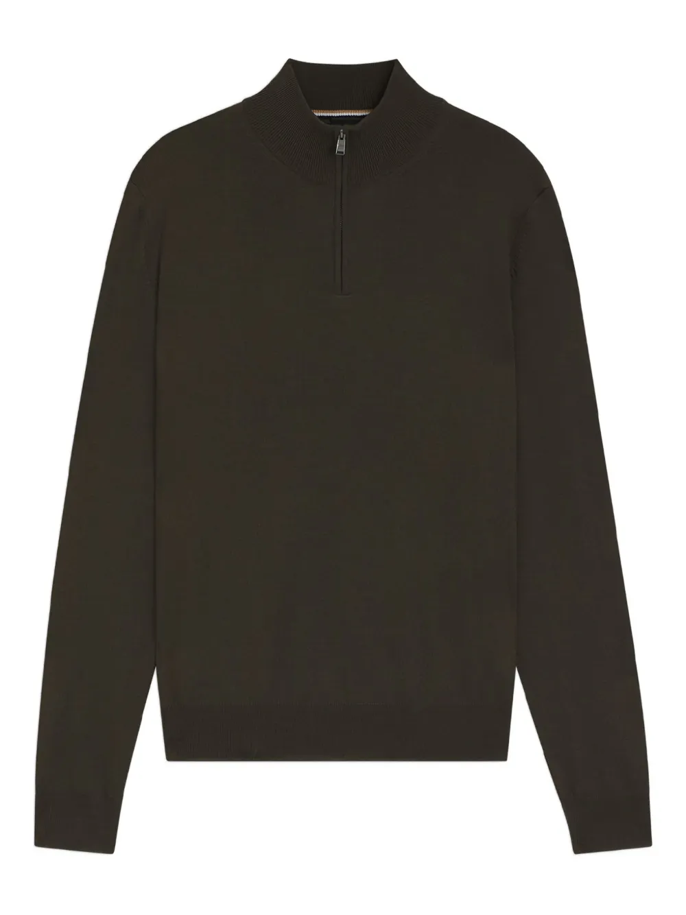 Hugo Boss Ebenji Zip-neck Wool Sweater In Brown