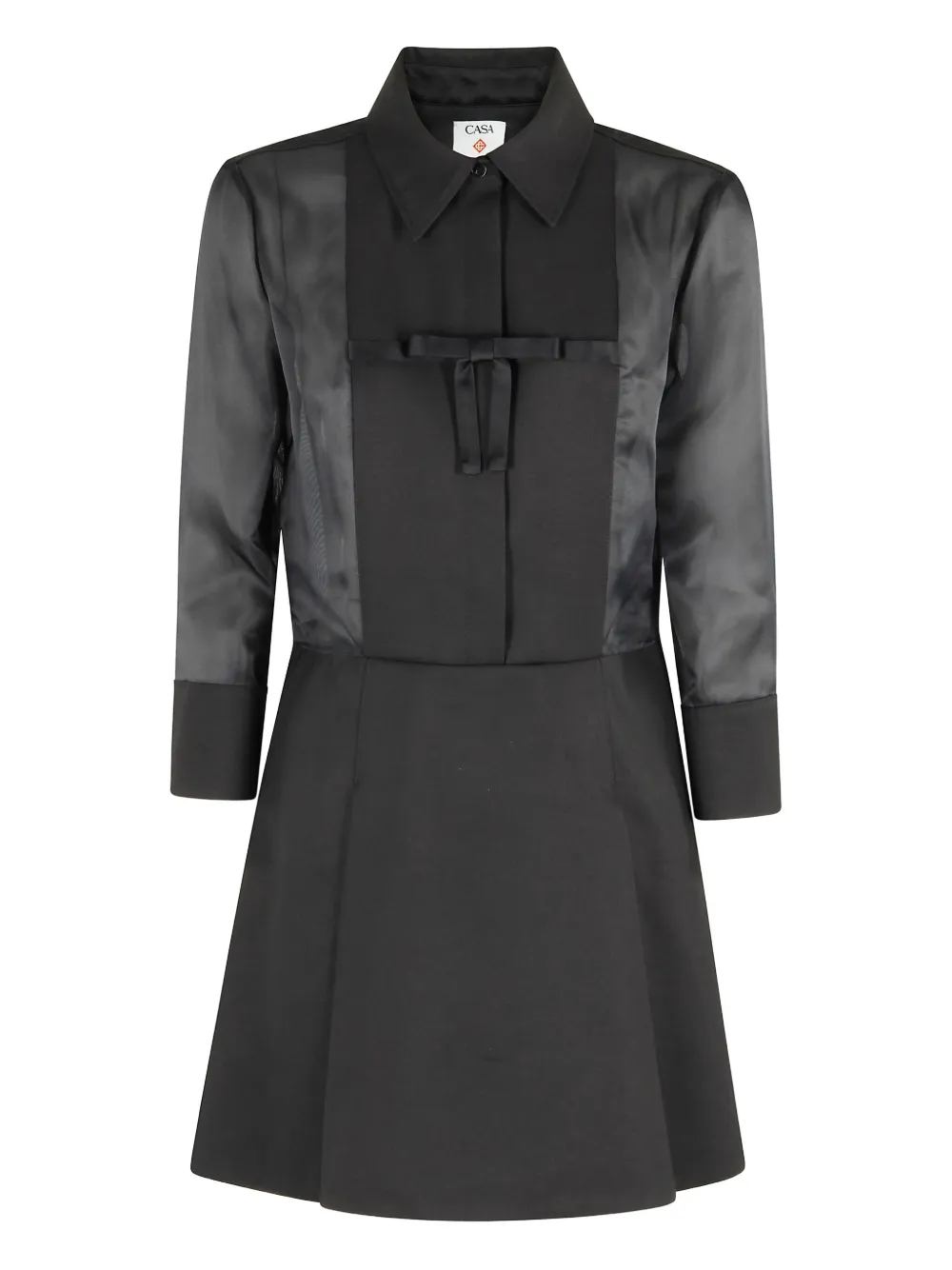 Casablanca Pleated Dress With Bow Detail And Sheer Sleeves In Black