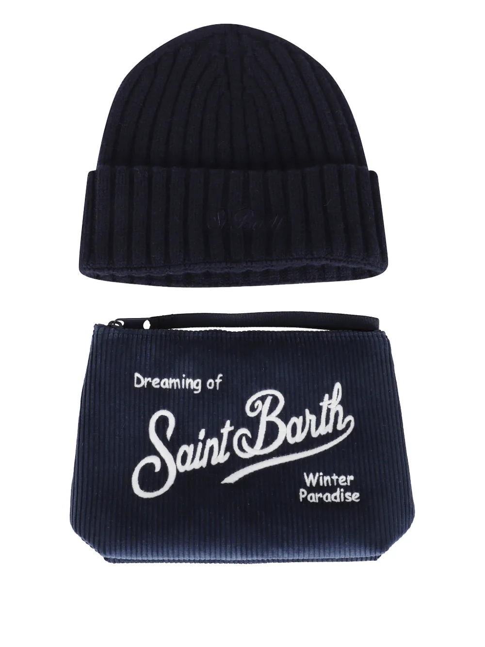 Mc2 Saint Barth Christmas Box Man Beanie Hat And Clutch Bag Set In Blue