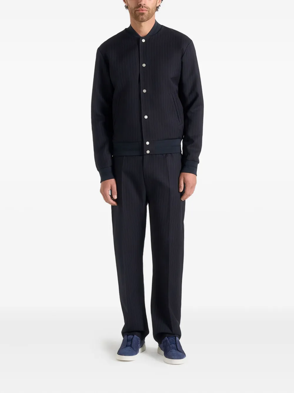 Manière De Voir Savin Pinstripe Bomber Jacket In Blue