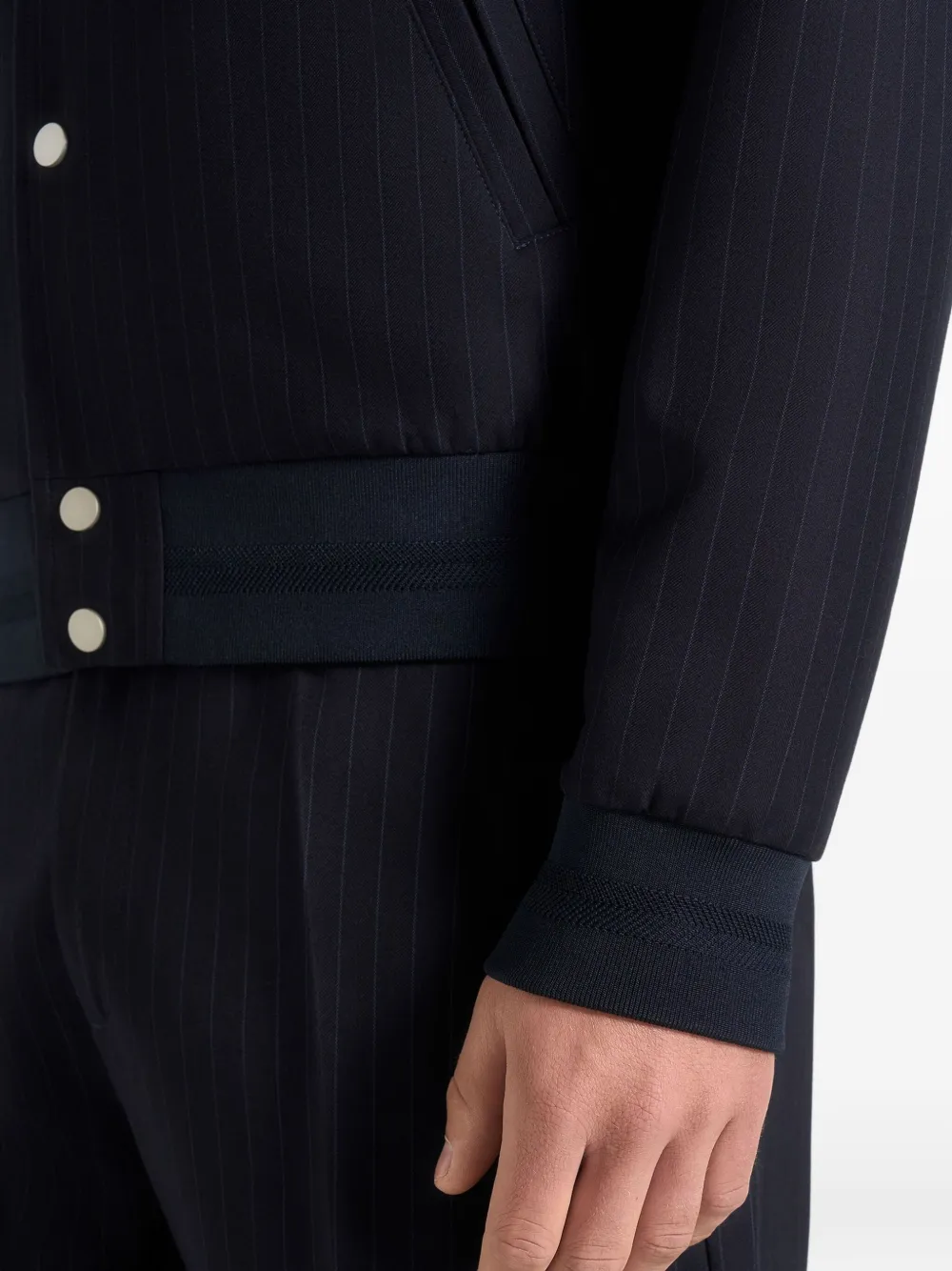 Manière De Voir Savin Pinstripe Bomber Jacket In Blue