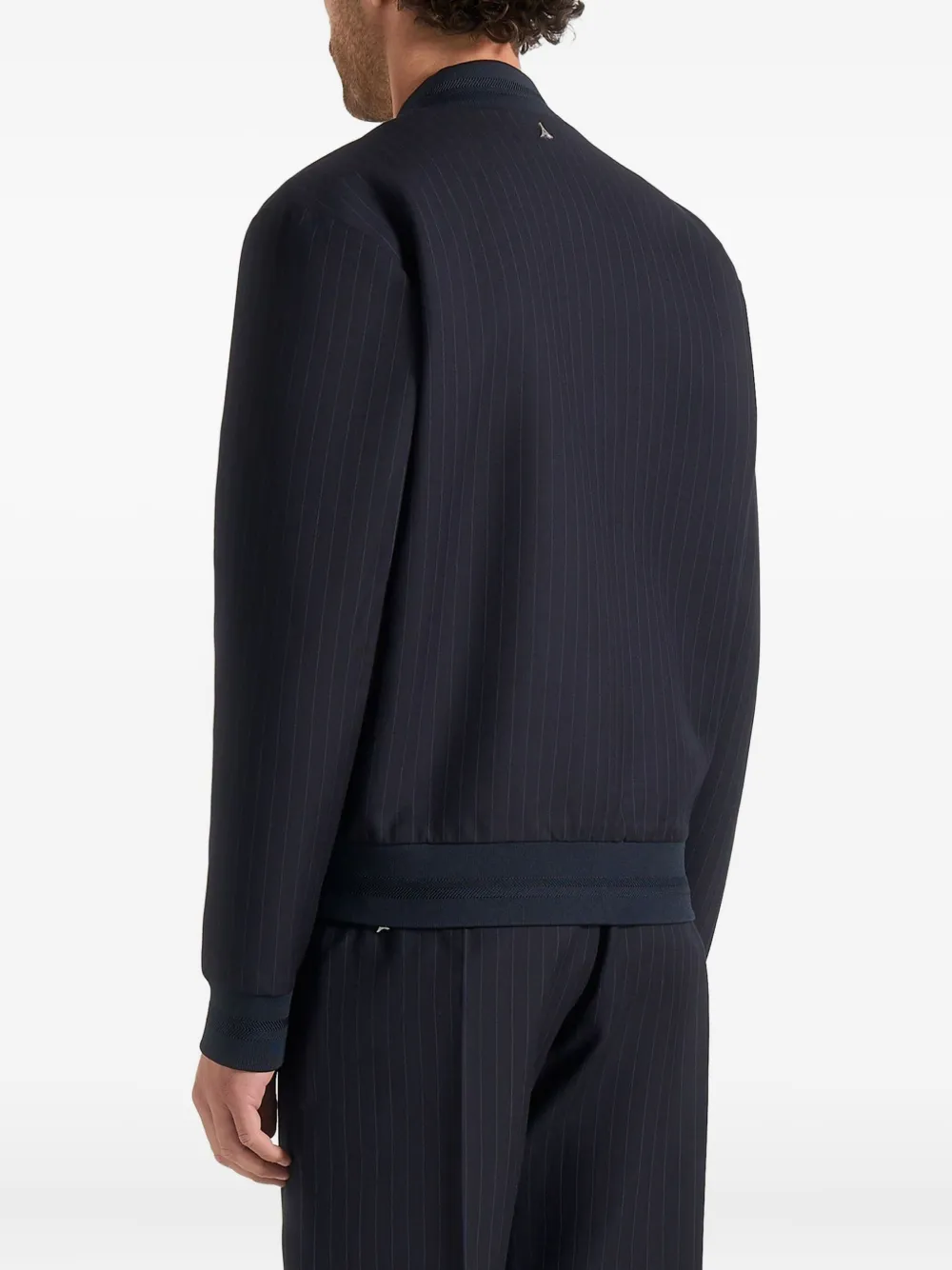 Manière De Voir Savin Pinstripe Bomber Jacket In Blue