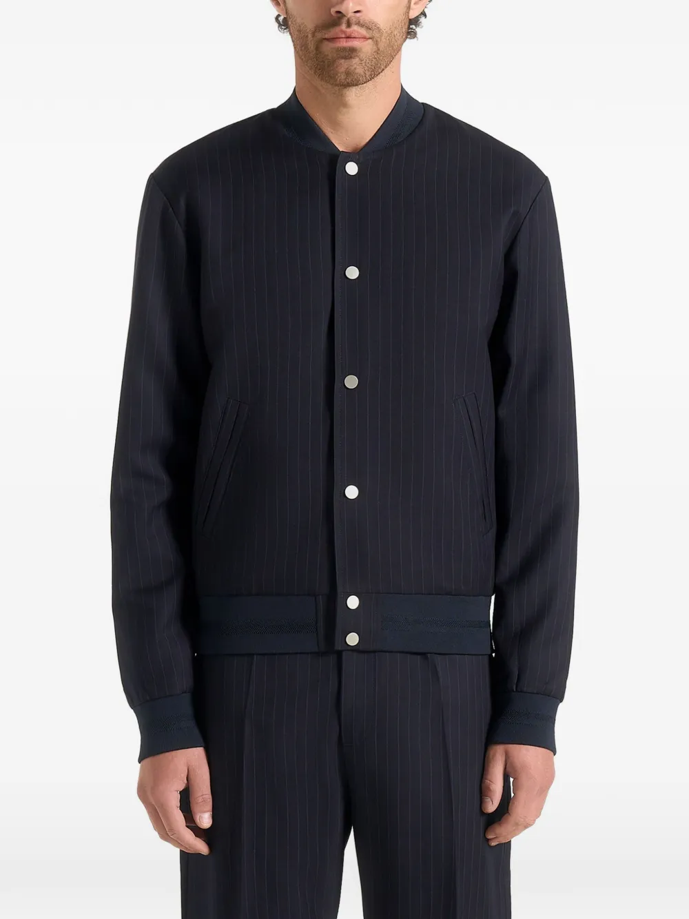 Manière De Voir Savin pinstripe bomber jacket - Blu