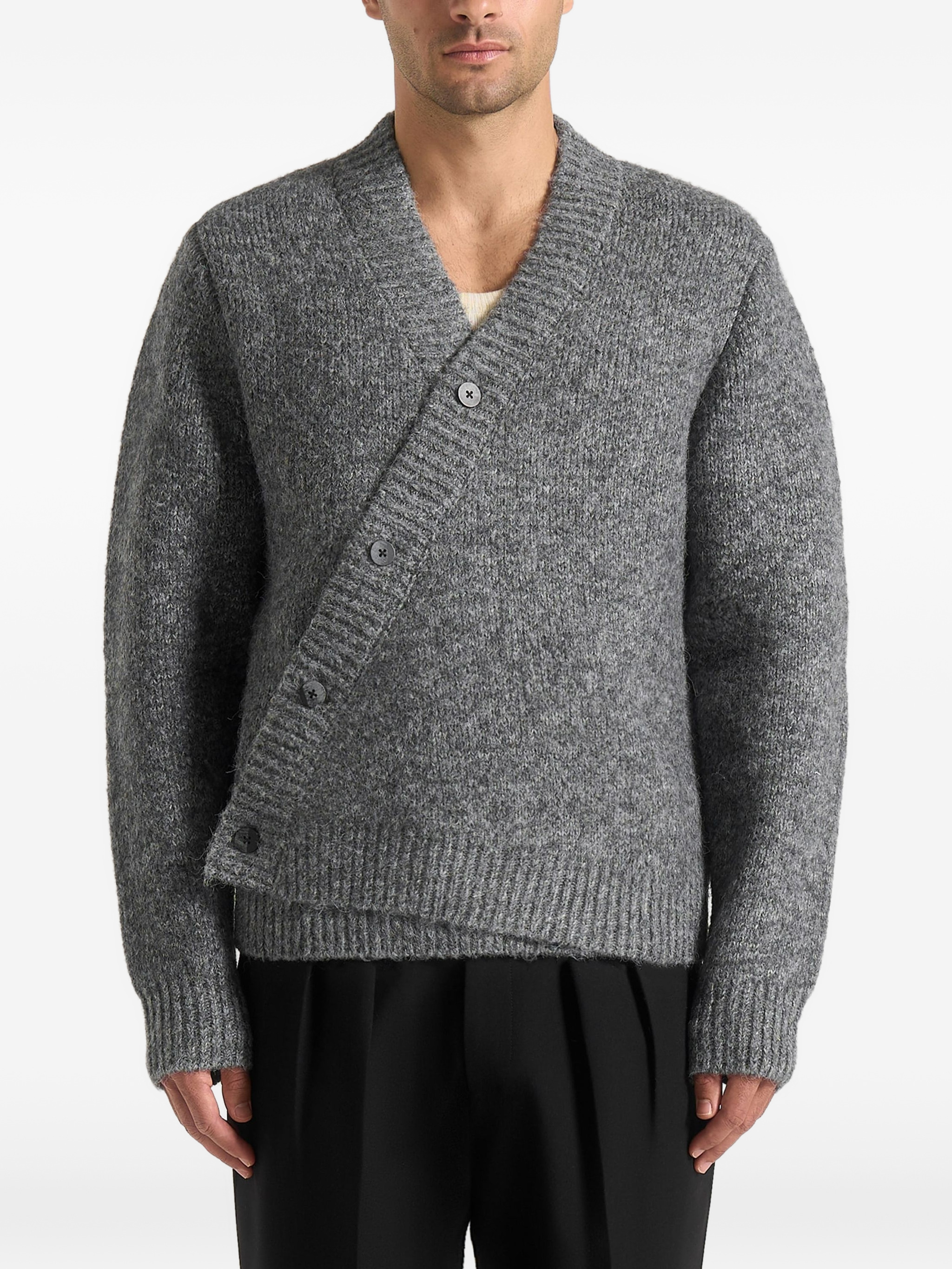 Dani unisex asymmetric brushed knit cardigan — Image 3