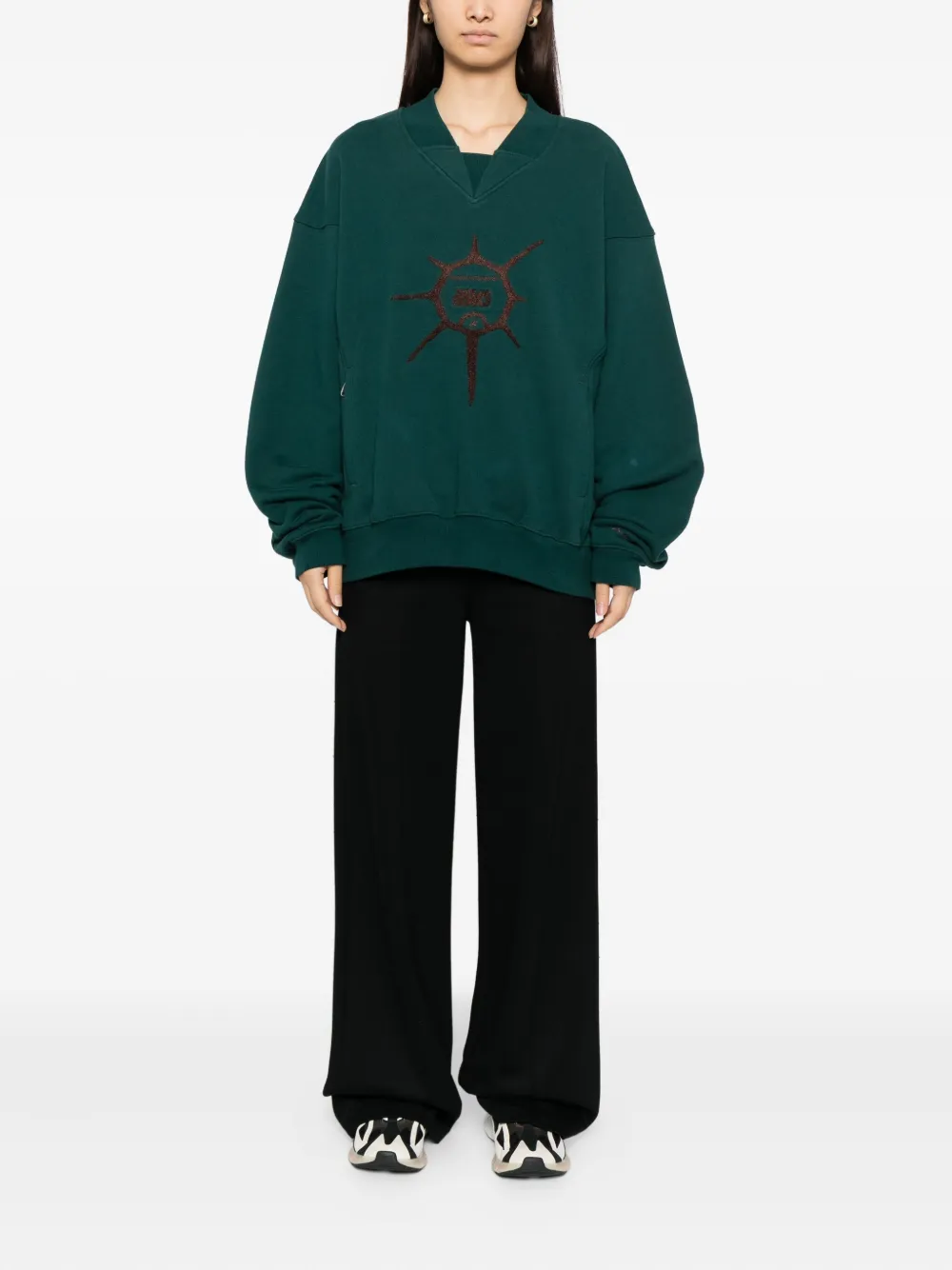 Asics Graphic-embroidered Sweatshirt In Green