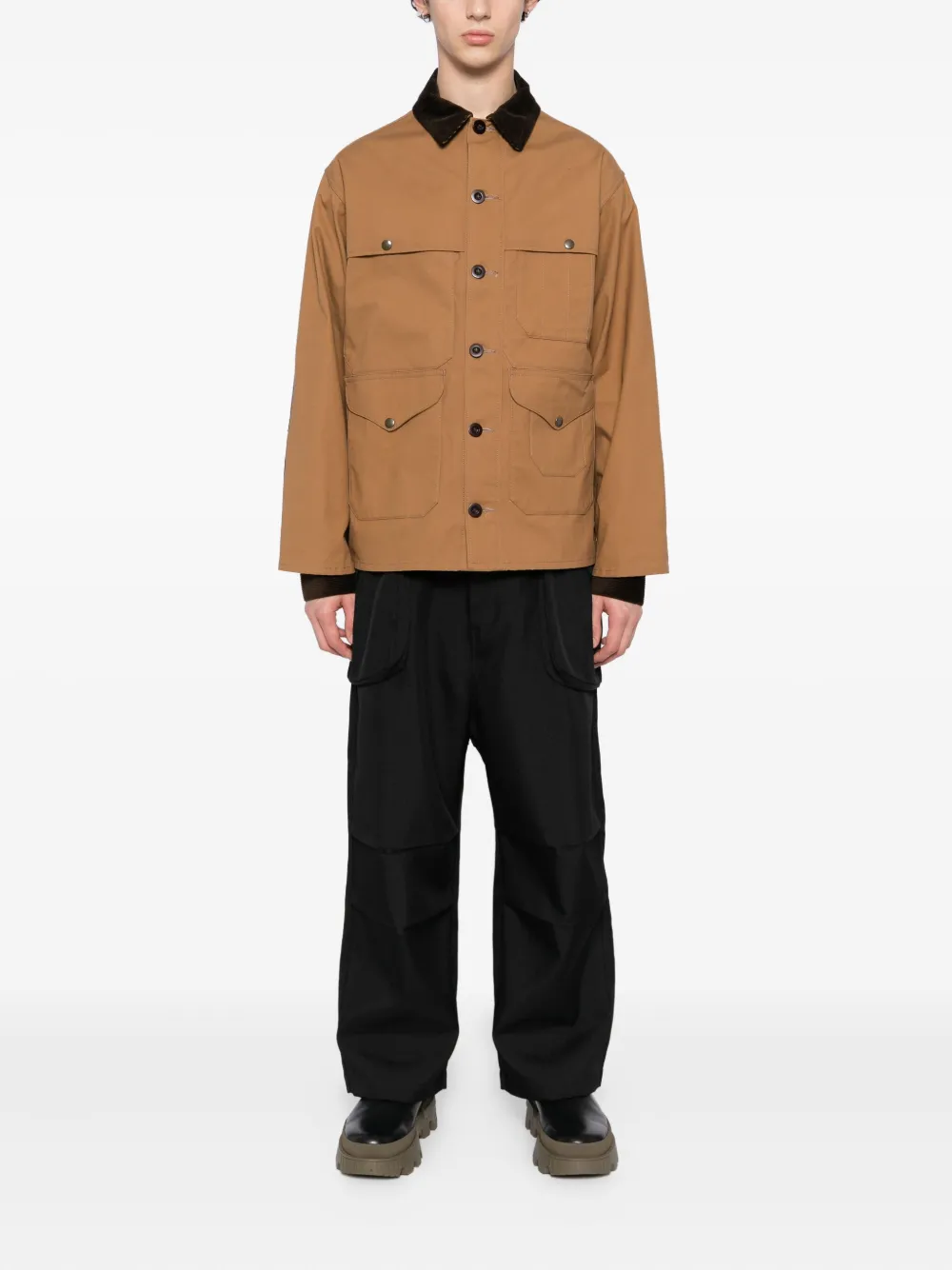 Junya Watanabe Check-panel Chore Jacket In Brown
