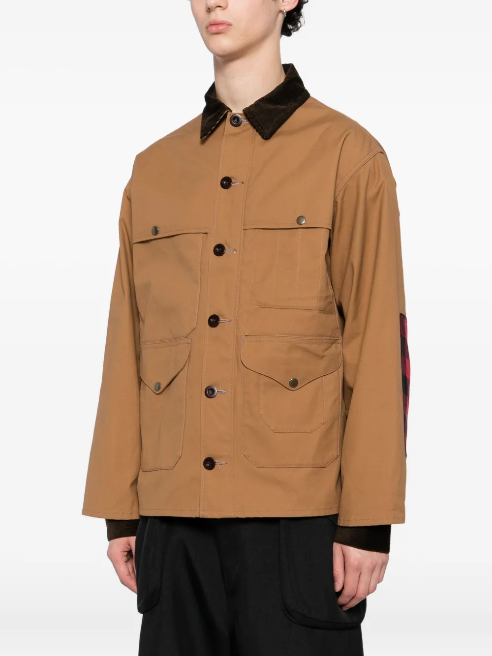 Junya Watanabe Check-panel Chore Jacket In Brown