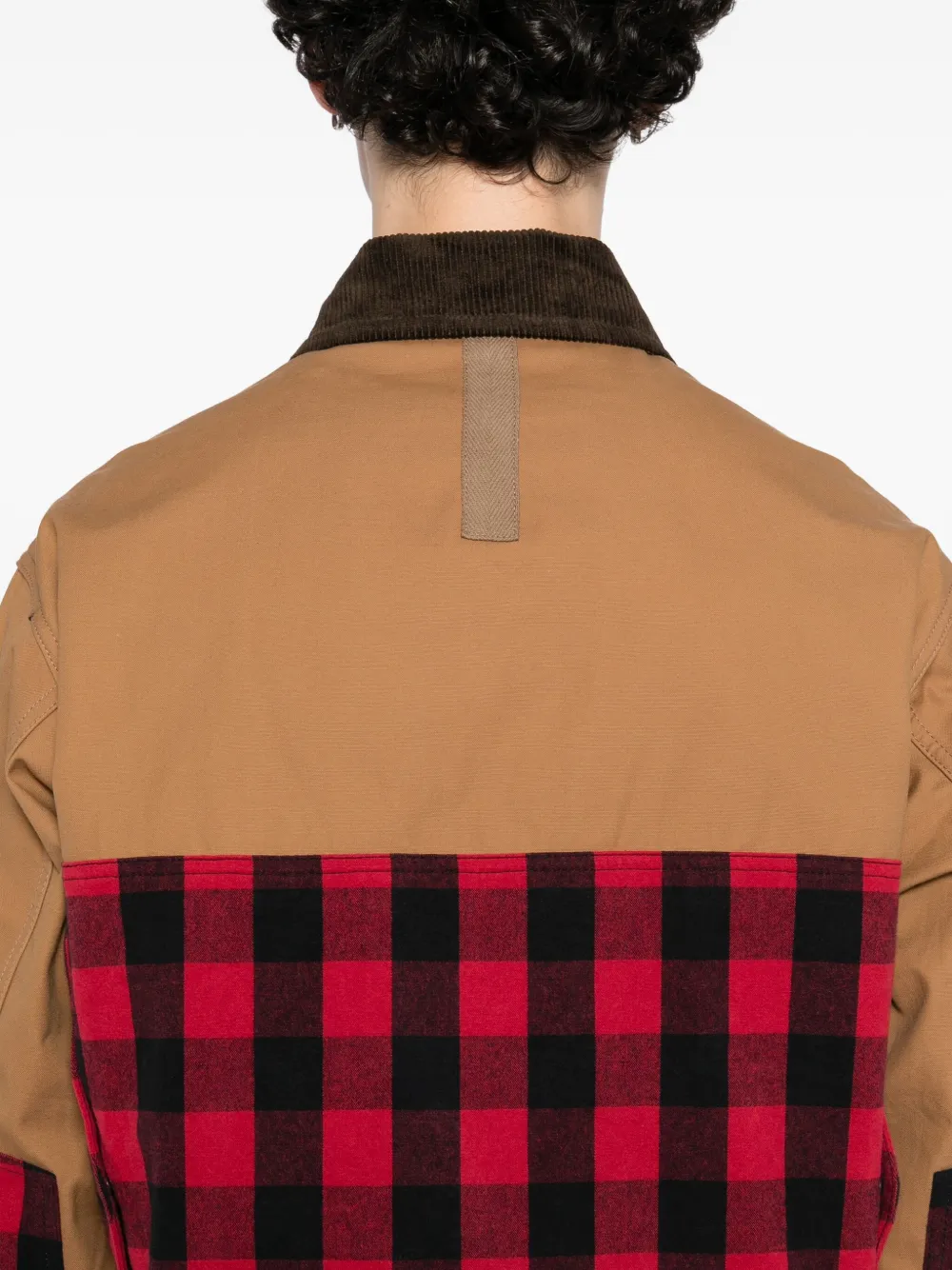 Junya Watanabe Check-panel Chore Jacket In Brown
