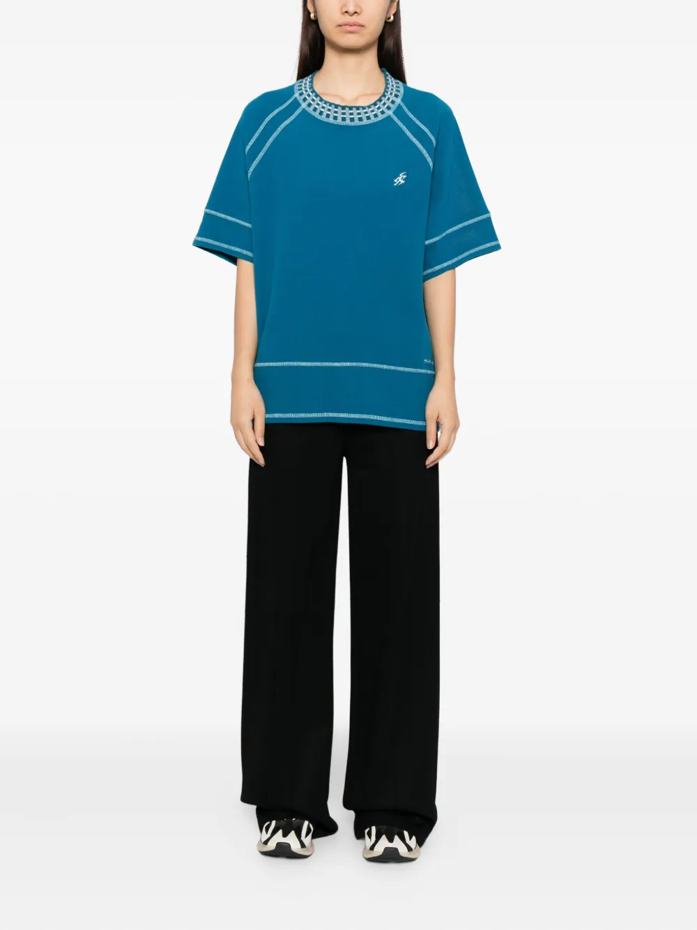 Asics Slogan-embroidered T-shirt In Blue