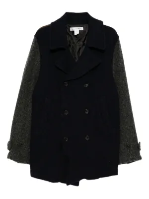 comme des garcons shirt モヘア ピーコート Comme Des Garçons Shirt ribbed-sleeve Peacoat | Blue | FARFETCH