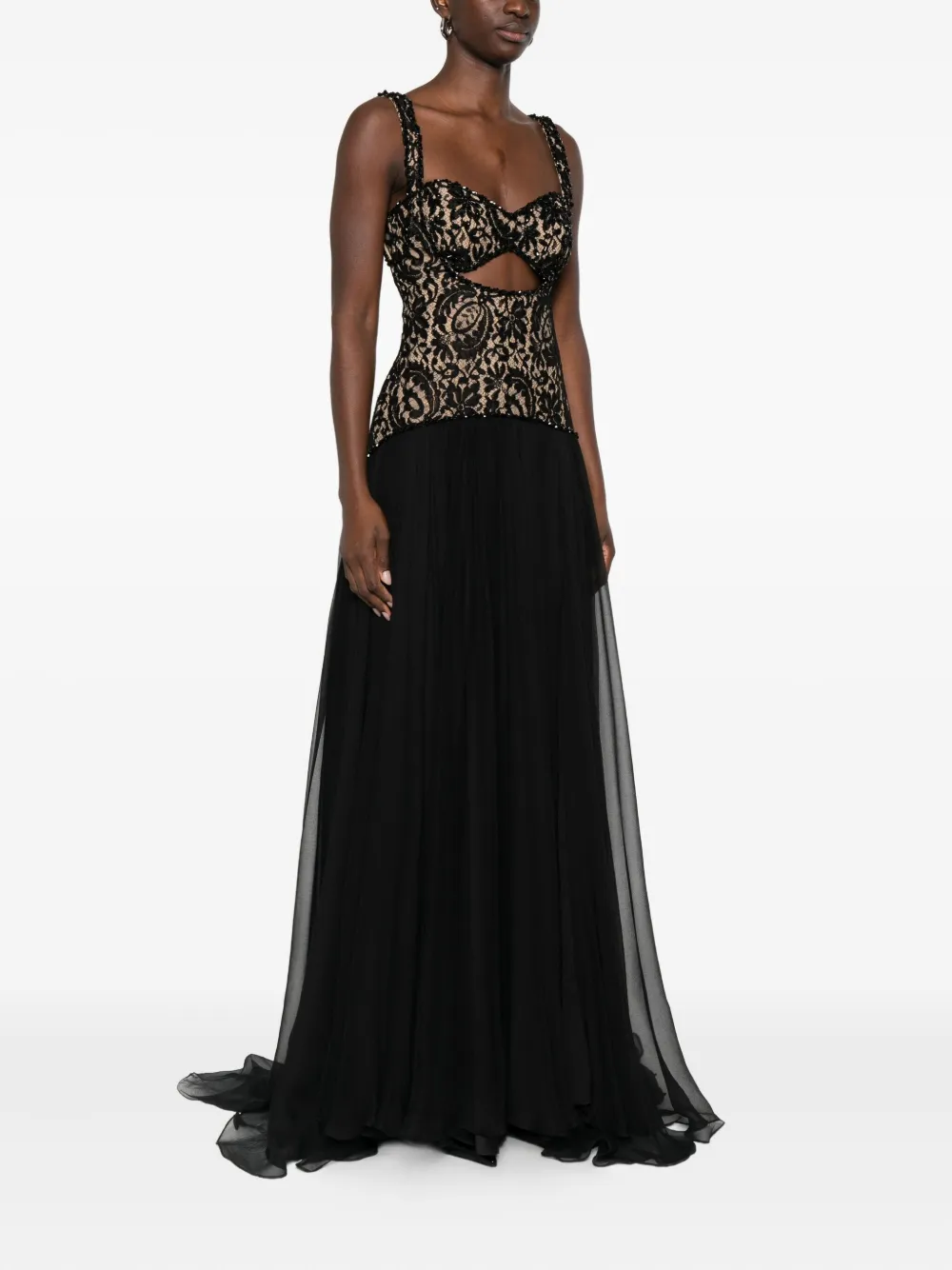 M.marquise Melissa Lace Cut-out Maxi Dress In Black