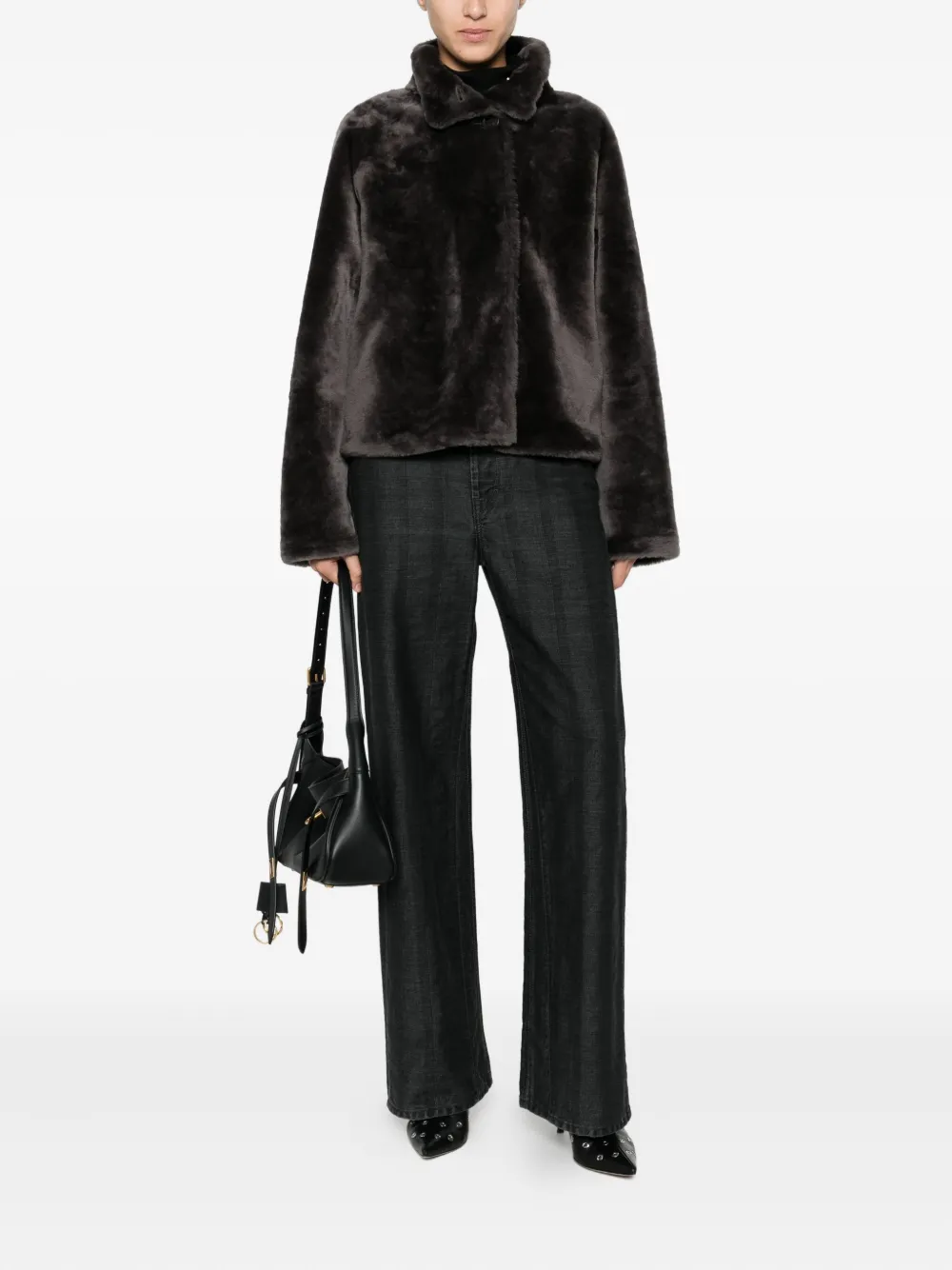 Arma High-neck Faux Fur Coat In Brown