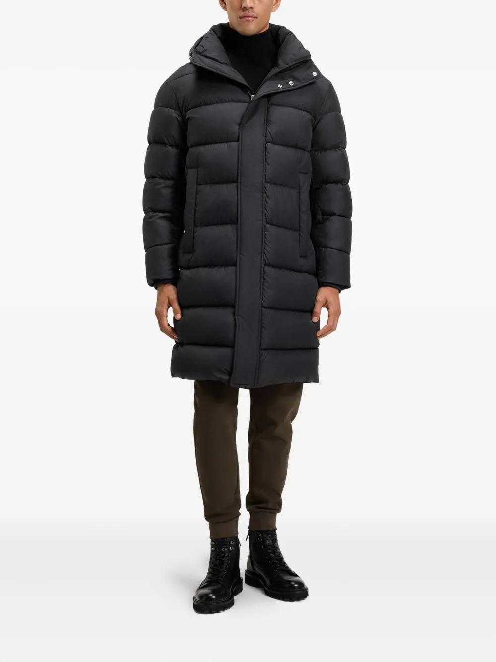 Hugo Boss Mens Black Hooded Padded Shell Coat In Black