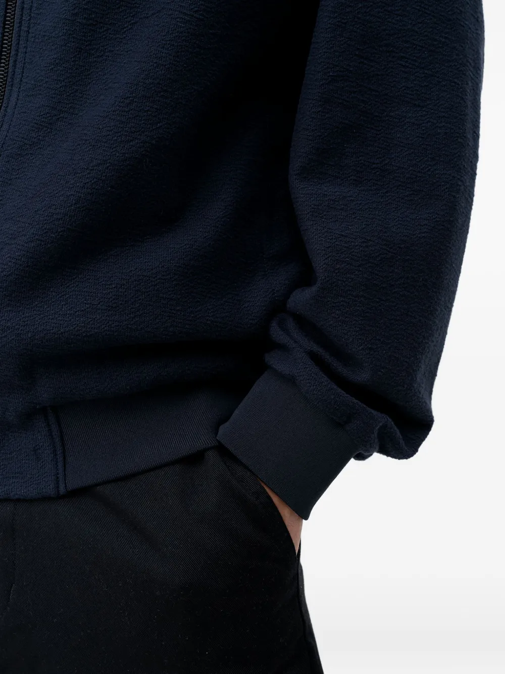 Hugo Boss Textured Zip-up Bomber Jacket In Blue