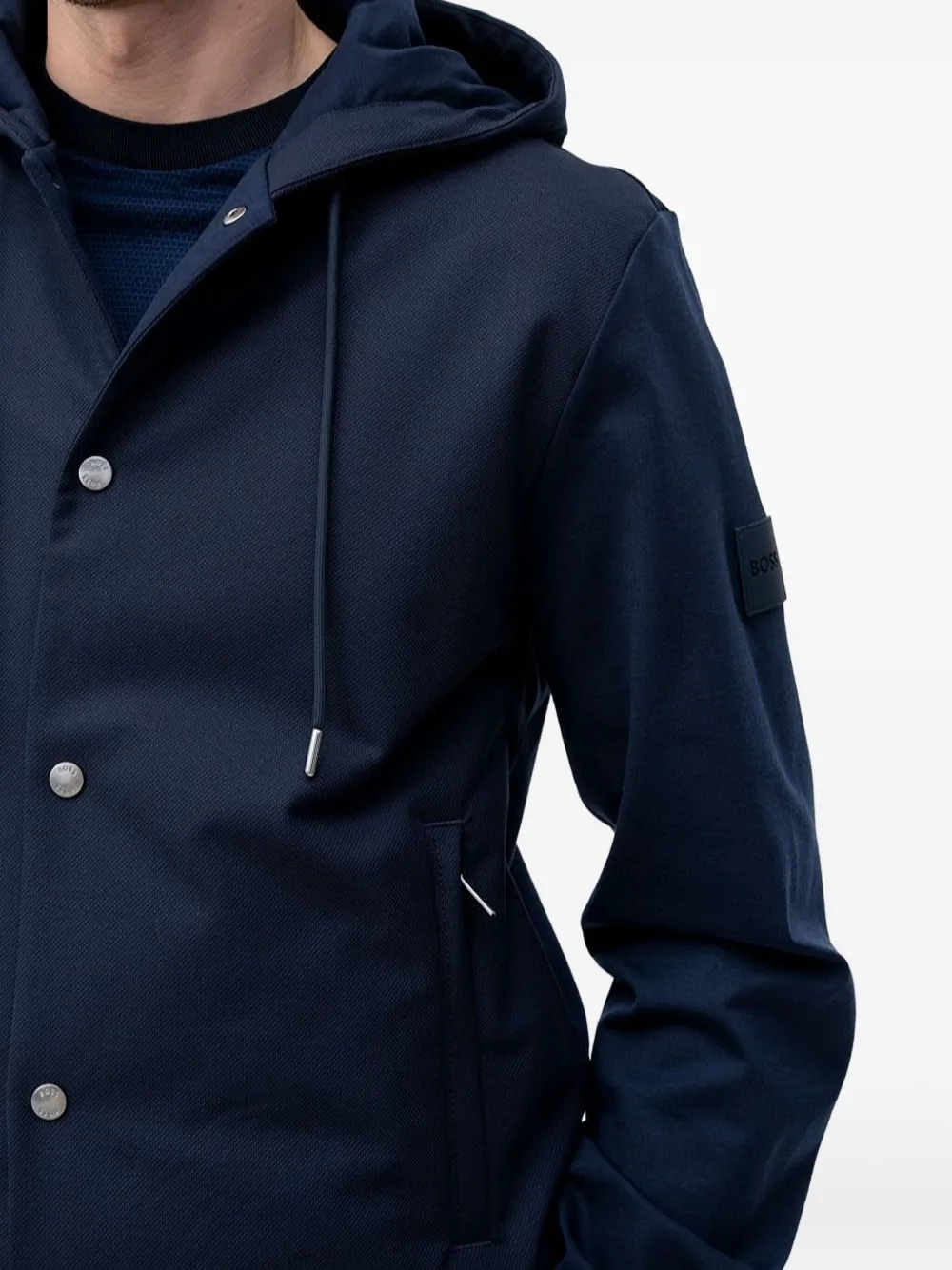 Hugo Boss Hooded Buttoned Jacket In Blue