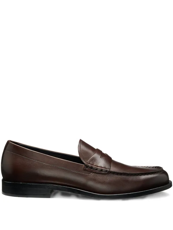 BOSS Brown Leather Penny Loafers BOSS - Leather loafers with branded metal trim - Dark Brown main image 3