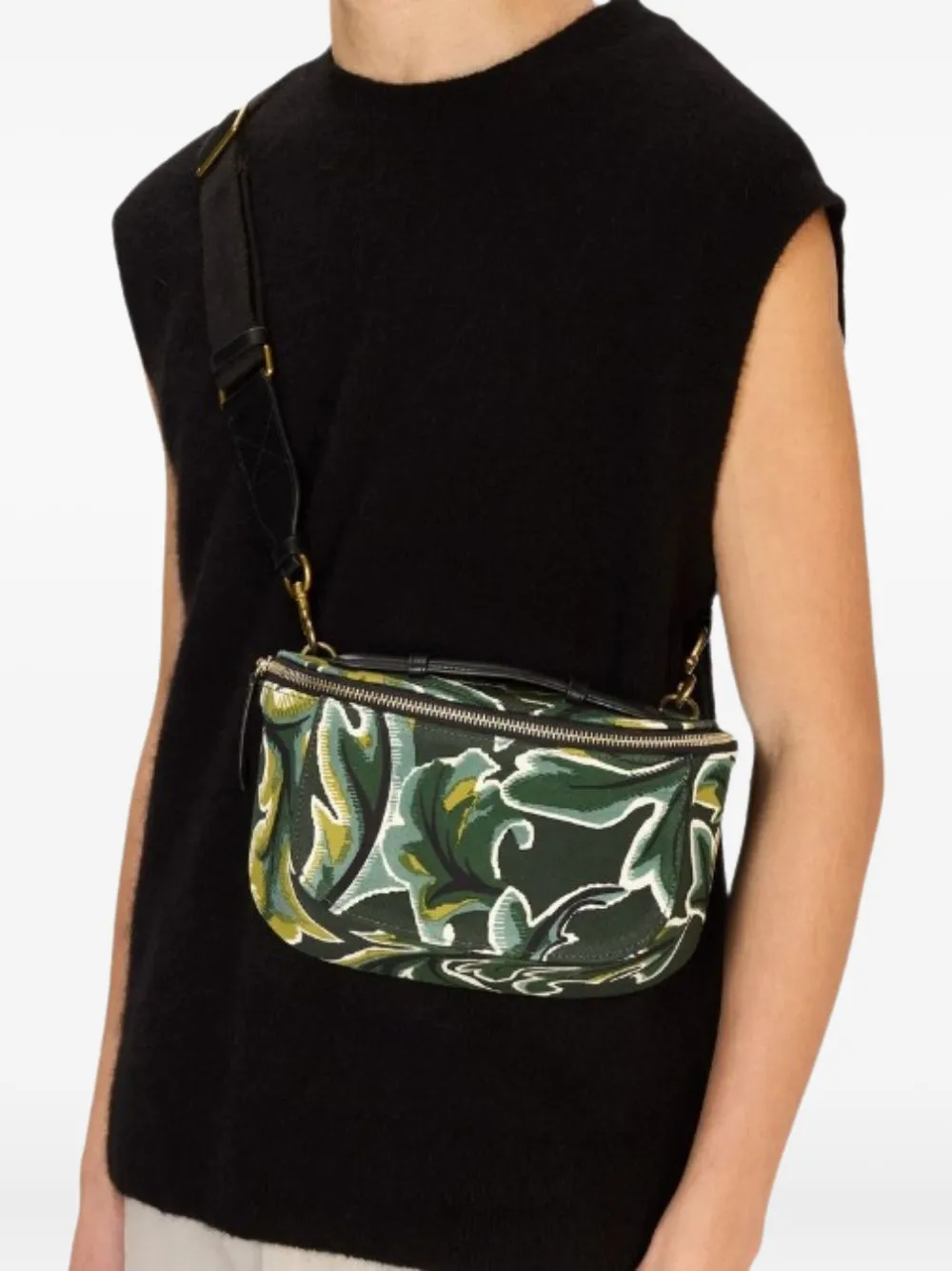 Inoui Editions Gabriel schoudertas met bloemen - Groen