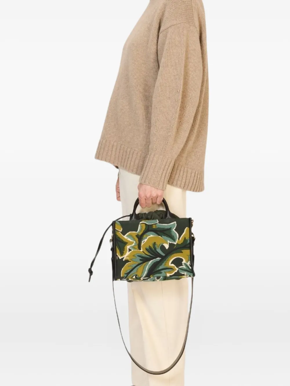 Inoui Editions Shopper met bloemenprint - Groen