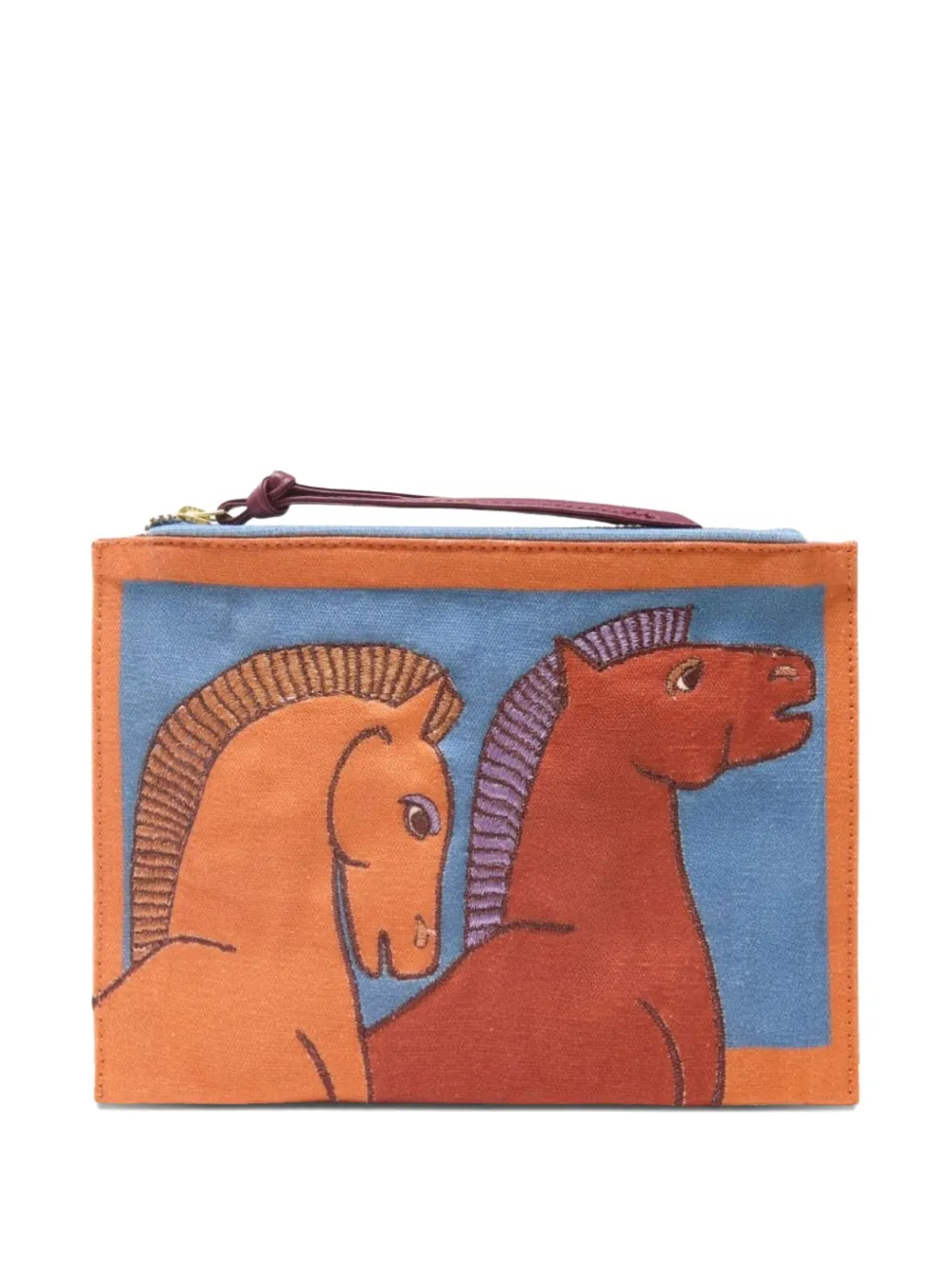 Inoui Editions Cavale Horse-embroidered Clutch Bag In Blue