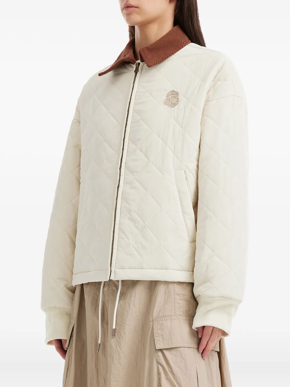 Fingercroxx Quilted Embroidered Jacket In Neutral